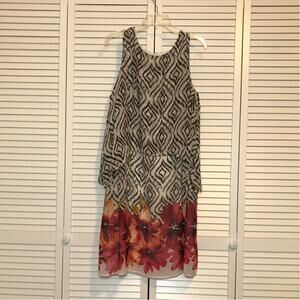 Cato Retro Red Chiffon Flowy Floral Geometric Sleeveless Midi Shift Dress 22/24W